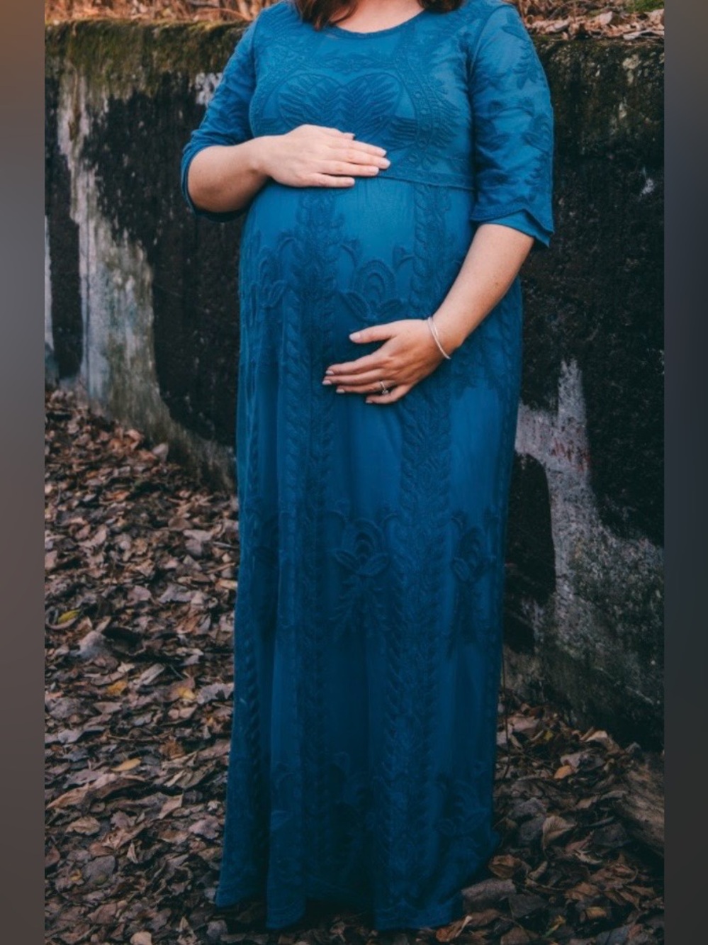 Tea n Rose Dusty Blue Embroidered Maxi Dress